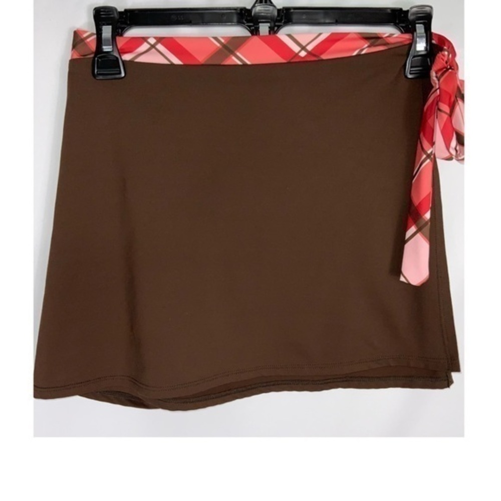Anne Cole Brown Retro Swim Skirt Orange & White Criss Cross Tie Waistband Large